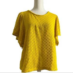 Texture & Thread Madewell Mustard Gold Eyelet Flutter Sleeves Large EUC